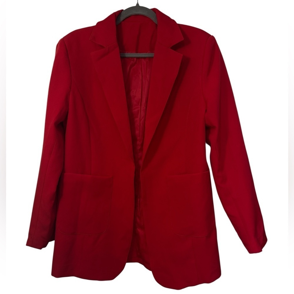 Women's Red Open Front Blazer